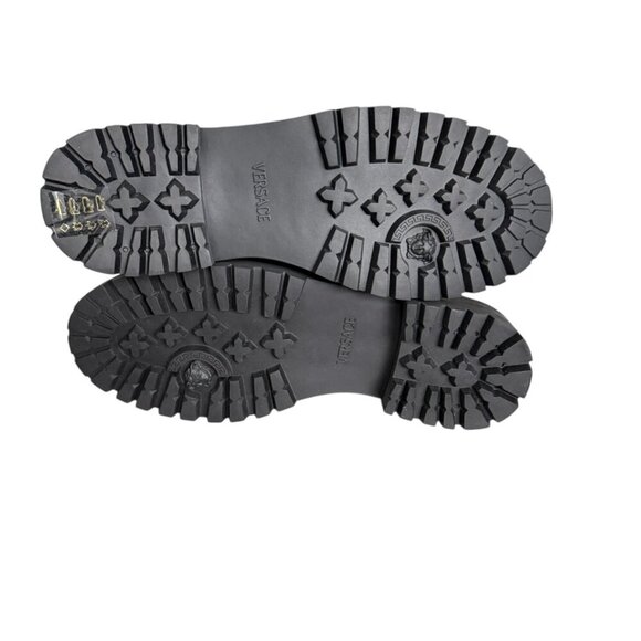 Versace 1014646 Men's Black 100% Leather Small Gold Logo Medusa Derby Shoes - Picture 9 of 10